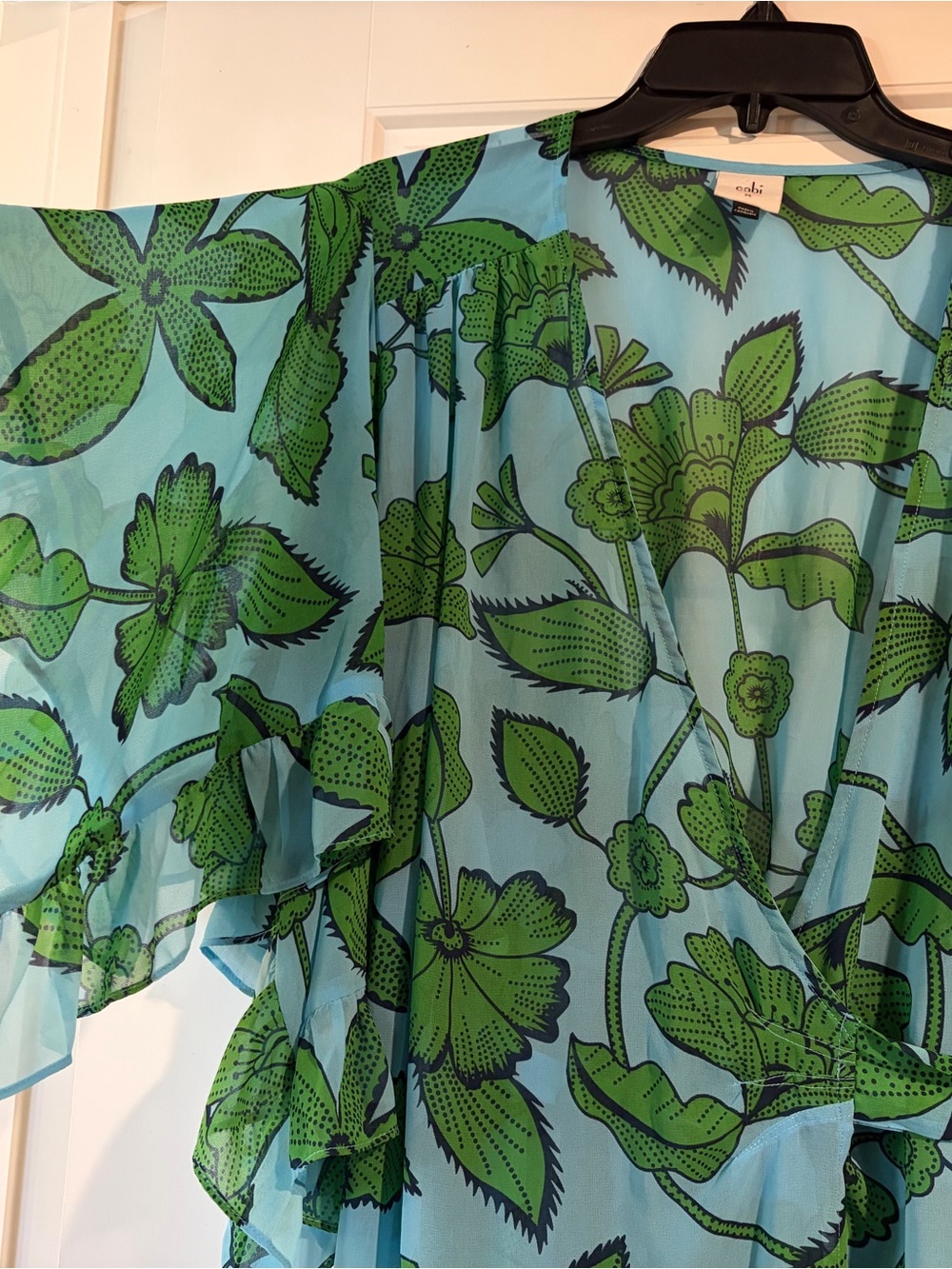 ✨CAbi | Derby Sheer Green Floral Midi Wrap Dress with Flutter Sleeves | Sz M - Picture 8 of 12